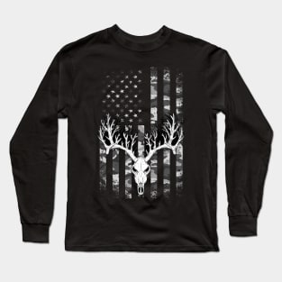 Buck Deer Hunting American Camouflage USA Flag Long Sleeve T-Shirt